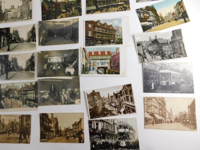 Various 20thC Lincolnshire Lincoln City postcards, High Street and Stonebow, Saracen's Head entrance, High Street looking South, other High Street, Strawson's Dining Room advertising on High Street, Electric Tram Cars postcards, etc., black and white and - 4