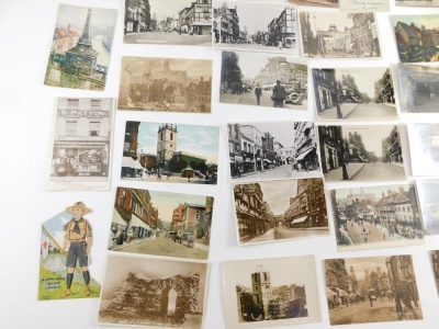 Various 20thC Lincolnshire Lincoln City postcards, High Street and Stonebow, Saracen's Head entrance, High Street looking South, other High Street, Strawson's Dining Room advertising on High Street, Electric Tram Cars postcards, etc., black and white and - 5