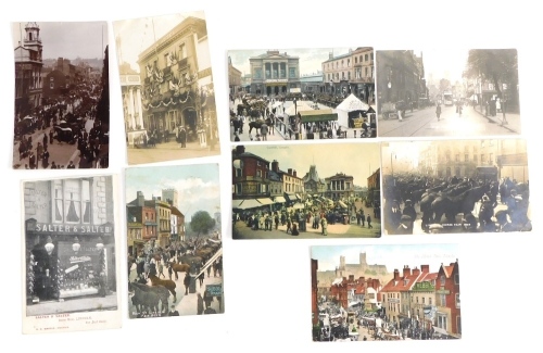 Various 20thC Lincolnshire Lincoln City postcards, High Street, S Patton shop front, Salter & Salter, Various Lincoln Horse Fair, 1906 etc., Queen Hotel front, etc., black and white and in colour. (a quantity)