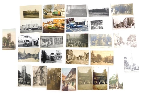 Various 20thC Lincolnshire Lincoln City postcards, trains and locomotives at Lincoln Station, Haighs shop front, Grand Hotel, Horse Fair, various High Street, Strawson's Dining Rooms shop front etc., black and white and in colour. (a quantity)