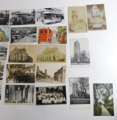 Various 20thC Lincolnshire Lincoln City postcards, buses, City Of Lincoln Tramway Tram, Last Journey Lincoln Horse Tram, Hannah Memorial Wesleyan Chapel, Lincoln, Interior at Portland Place Memorial church (2), Cross-O-Cliff Hill, etc., black and white an - 3