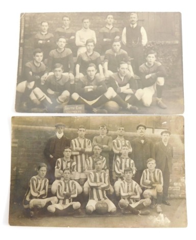 Two 20thC Lincoln city postcards, football related, Lincoln Lads the ball marked 1911-12 and South End Utd, reputedly the only team to beat Bracebridge Heath twice during 1915-16 season. (2)