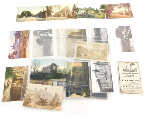 Various 20thC Lincoln city postcards, Monks Road area, All Saints Church, The Sloop Inn pub front, Monks Abbey Ruins, Greetwell Ironstone Mining cards, etc., black and white. (a quantity)