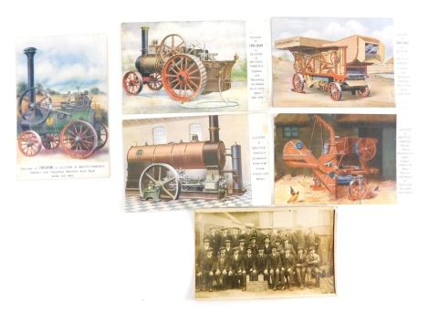 Various 20thC Lincoln city postcards, Clayton & Shuttleworth advertising cards, for thrashing machines, engines, etc., and a Stamp End Works staff portrait card, etc., black and white and in colour. (a quantity)