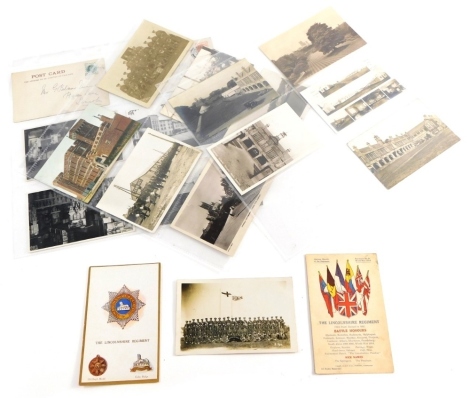 Various 20thC Lincoln city postcards, COOP Burton Road photographic print, Lincolnshire Regiment cards, Yeomanry Camp, Church Parade, B Squadron Dinner At Riseholme, etc., black and white. (a quantity)