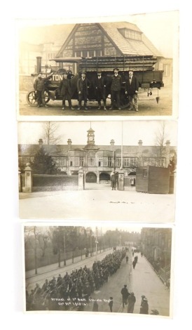 A 20thC Lincoln city postcard, Ruston Steam Lorry, 1st Battalion Arrival, and a Northern General Hospital card. (3)