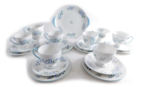 A Shelley Floral pattern part tea service, to include serving plate, milk jug, sugar bowl, cups, saucers and side plates, printed marks beneath, 22cm wide.