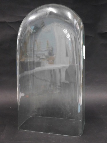 A glass dome, 46cm, high, 26cm wide, 14cm deep.