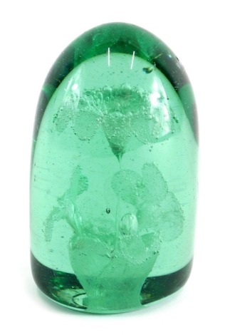 A late 19thC green glass dump, with floral decoration and rough pontil, 15cm high.