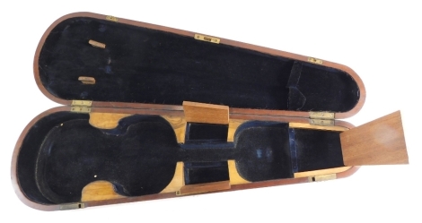 A 20thC mahogany violin case, with metal mounts and part fitted interior, 72cm wide, lacking violin.