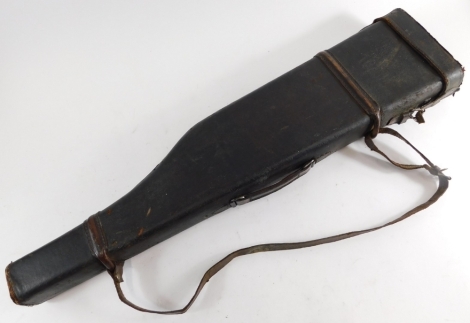 A black leather leg of mutton gun case, with strap, 80cm long.