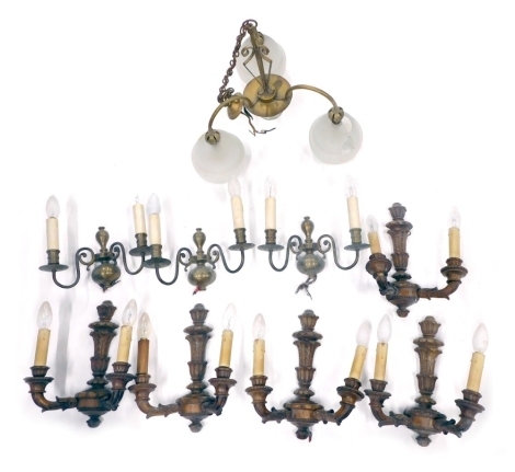Various light fittings, Italian two branch wall sconces, 31cm high, various other light fittings, etc. (a quantity)