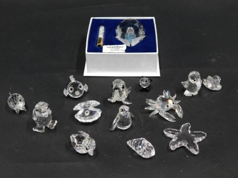 Various boxed Swarovski Crystal animals, etc., chick 7660, with paperwork, 3cm high, blowfish, etc. (a quantity)