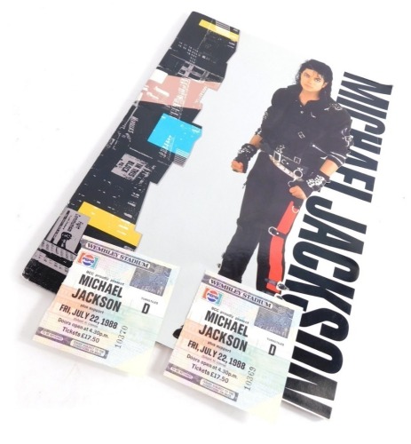 A Michael Jackson World Tour 1988 programme with used Wembley Stadium part tickets, for turnstile D.