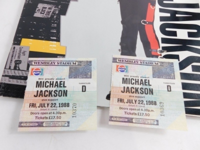 A Michael Jackson World Tour 1988 programme with used Wembley Stadium part tickets, for turnstile D. - 2