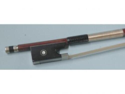 A violin bow with white metal mounts