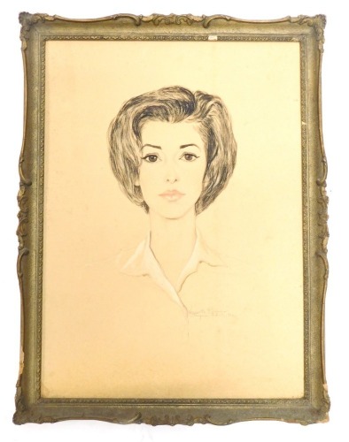 Henrietta Spencer (20thC). Portrait of a lady, quarter profile, crayon, watercolour, and chalk, dated February 14th 1966, 57cm x 42cm.