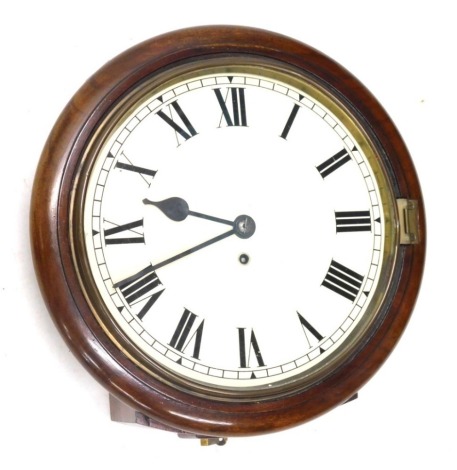 A principally 19thC mahogany cased wall clock, with 29cm diameter Roman numeric dial in plain case, with single fusee movement.