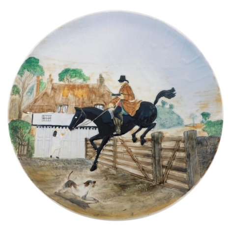 A 20thC Burleighware wall charger Dick Turpin, polychrome decorated, green bee hive mark beneath, 40cm diameter.