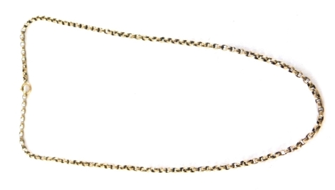 A curb link neck chain, with yellow metal clasp, 44cm long, unmarked, 7.4g all in.