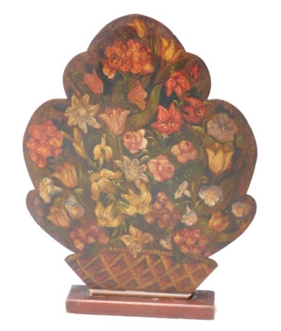 A 20thC dummy board, hand painted with vase of flowers, on plain base, possibly from Lowther Castle, 86cm high.