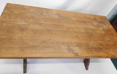 A 20thC oak refectory table, on shaped legs joined by heavy stretcher, 78cm high, 166cm wide, 85cm deep. - 2