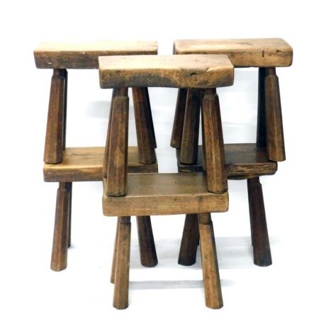 A matched set of six elm stools, with rectangular tops, on chamfered legs, each approx 48cm high, 48cm wide, 25cm deep. (6)