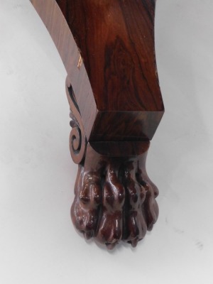 A William IV rosewood tilt top dining table, the circular top on a heavy stem, terminating in platform base and hairy paw feet, 72cm high, 128cm diameter. - 2