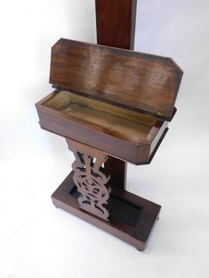 A Victorian mahogany tree shaped hall stand, with S scroll hangers, oblong mirror, and glove box, with a heavily carved pierced front, with lead lined section beneath, on bun feet, 201cm high, 62cm wide, 31cm deep. - 2