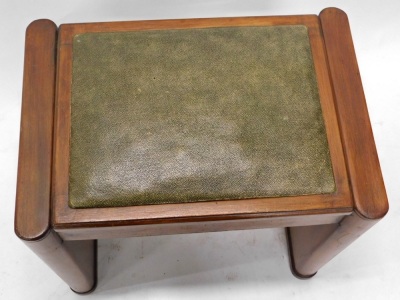 A mid 20thC walnut Art Deco piano stool, with overstuffed seat in shagreen style material, on oblong stiles, 53cm high, 51cm wide, 31cm deep. - 2