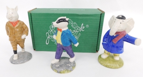 Various Beswick limited edition Rupert Bear figures, Bill Badger no.58/1920, printed marks beneath, 11cm high, Elephant and Podgy Pig. (3, with one box)