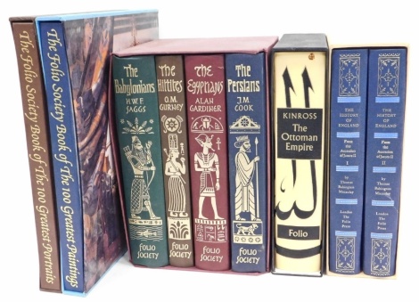 Various Folio Society books, Saggs (H W F) The Babylonians and others in a box set, a book of A Hundred Greatest Portraits, Kinross (Lord) The Ottoman Empire, etc. (a quantity)