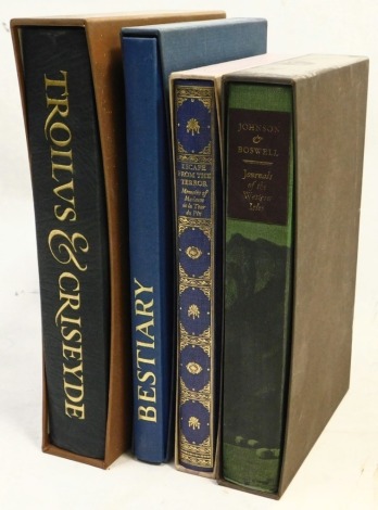 Various Folio Society books, Escape From The Terror, Johnson and Boswell Journals of The Western Isles, Troilus and Cressida and Bestiary, in outer sleeves. (4)