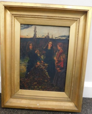 After Sir John Everett Millais. Autumn Leaves, being a copy of the 1856 work in Manchester City Art Gallery, oil on panel, 38cm x 27cm, gilt framed. Provenance: The Great House Collection, Kegworth. This lot is to be sold WITHOUT RESERVE. - 6