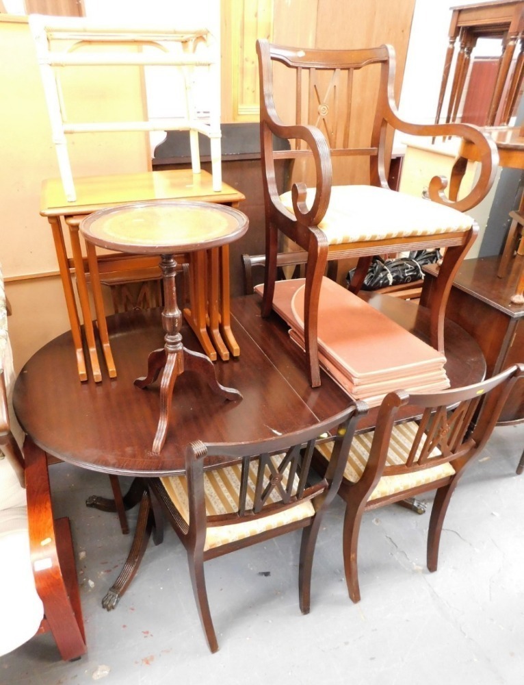 A group of furniture, to include a mahogany extending twin pedestal