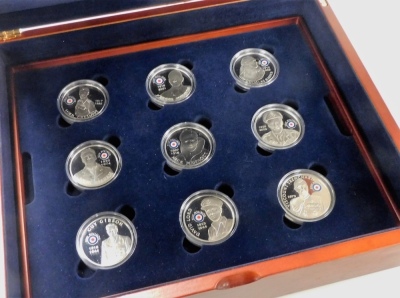 A Royal Mint The History of The RAF silver proof crown collection, the fitted case containing eighteen silver coins, no.70, with presentation certificates, total weight 28.28g, with outer cardboard box. - 3