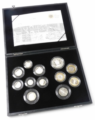 A Royal Mint 2009 UK silver proof coin set, the fitted case containing twelve silver coins, no.2279, with presentation booklet, sleeve and outer cardboard packaging.