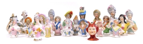 A group of Art Deco and Gainsborough lady type porcelain pin dolls, of varying designs. (1 tray)