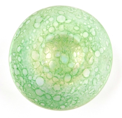 A green iridescent glass mushroom paperweight, possibly by John Ditchfield, unsigned, 12cm high. - 2