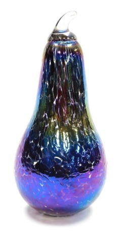 A purple iridescent glass pear, possibly by John Ditchfield, unsigned, 18cm high.