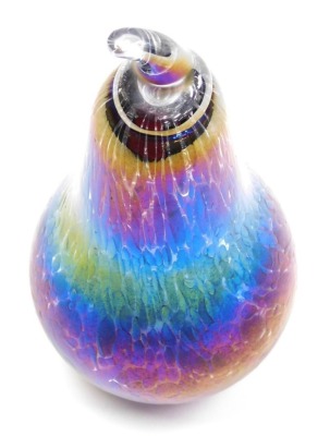 A purple iridescent glass pear, possibly by John Ditchfield, unsigned, 18cm high. - 2