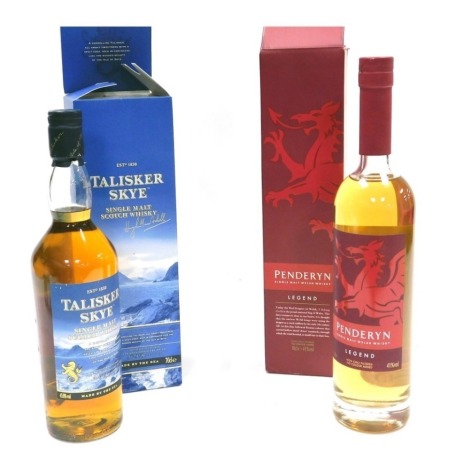 Two bottles of single malt whisky, comprising Talisker Skye, 70cl, and Penderyn, 70cl, both boxed.