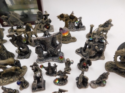 A group of Tudor Mint Myth and Magic figures, to include Old Father Time, The Majestic Dragon, The Wizard of The Serpents, The Crystal Serpent, etc., together with a display case. - 2