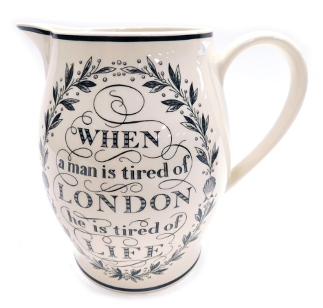 A Wedgwood pottery The London Jug, bearing a quotation from Doctor Samuel Johnson to the obverse, verso a poem entitled Westminster Bridge by William Wordsworth, printed marks to underside, 19.5cm high.