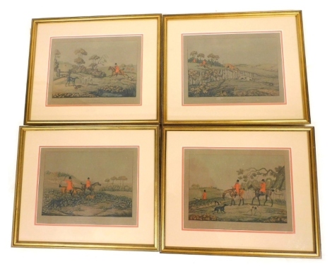 After Henry Thomas Alken. Four hunting prints, comprising Going Out, Running In View, The Death, and Finding, published by I W Laird, London 1841, 18cm x 26cm.