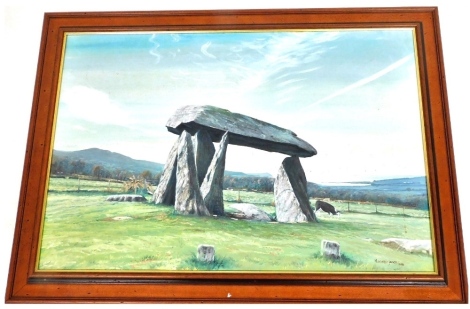 Maxwell Jones (20thC British School). Study of Neolithic standing stones, oil on canvas, signed and dated 1990, 50cm x 74.5cm.