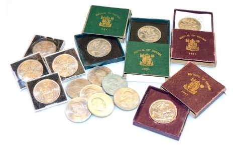 Four 1951 Festival of Britain coins, together with various Churchill crowns, other commemorative crowns, etc. (a quantity)