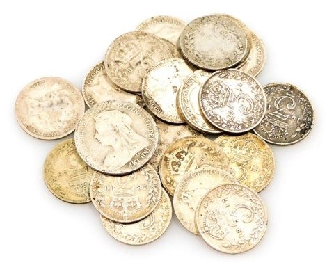 A group of Victorian and later silver threepence coins, 30.8g.