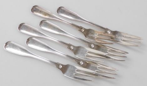 A set of six Poul C Lutken Frigast Danish silver cake forks, 6.39oz.