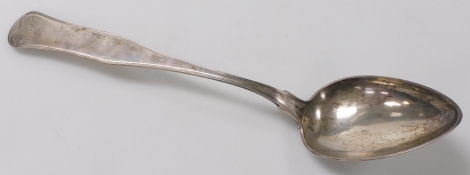 A Scandinavian white metal basting spoon, initial engraved, bears marks, 6.63oz, 38cm long.